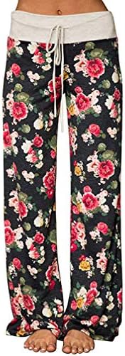Elsofer Women's Pajama Lounge Pants Floral Print Comfy Casual Stretch Palazzo Drawstring Pj Bottoms Pants Wide Leg
