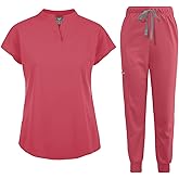niaahinn Scrubs Set for Women Nurse Uniform Jogger Suit Stretch Top & Pants with Multi Pocket for Nurse Esthetician Workwear