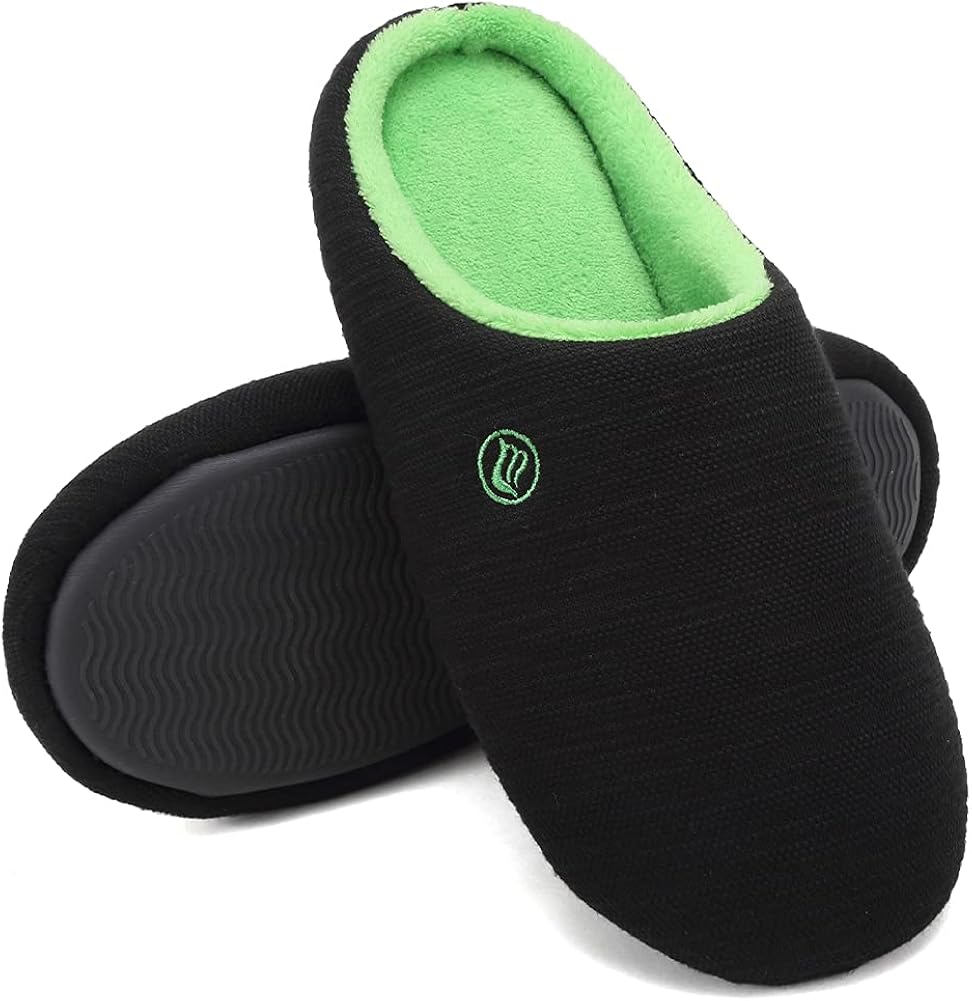 CIOR Men's Memory Foam Slippers Comfort Knitted Cotton-Blend Closed Toe Non-Slip House Shoes Indoor & Outdoor