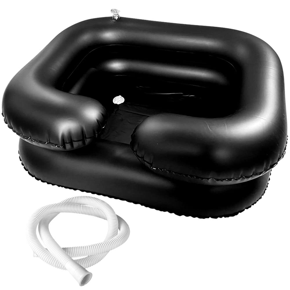 HINATAA Inflatable Hair Washing Basin, Inflatable Shampoo Basin for Disabled Elder People Pregnancy Post-Surgical Patient Inflated Safe Comfortable Shampoo Elderly Nursing Folding Sink (Black)