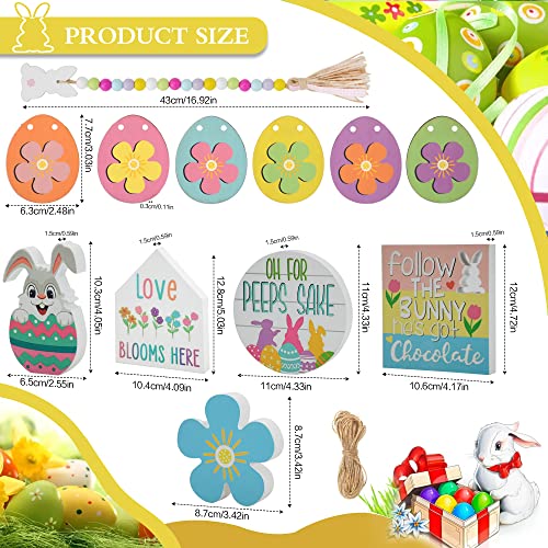 DSYSMIN 12 PCS Tiered Tray Decor Set Easter,Easter Decorations Incl.Wooden Bunny, Egg, Wood Bead with Tassel, Easter Egg Decoration Rustic for Easter Tiered Tray Items(Tray NOT Included)
