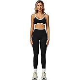 JUVOME Womens Workout Sets 2 Piece Contrastline Sports Bra Seamless High Wait Butt Lifting Leggings Gym Yoga Outfits