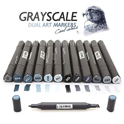 12 Cool Grey Colors Art Markers Grayscale Artist Dual Head Markers Set For Brush Pen Painting Marker School Student Supplies