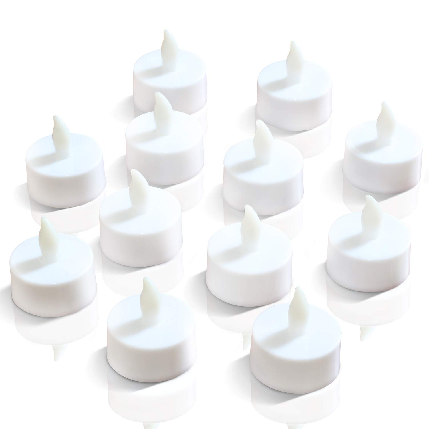 NOVELTY PLACE Flameless LED Tea Light Candles in Warm Yellow Flickering Bright Tealights Electric Battery-Powered Tealight Candles for Votive, Wedding, Birthday (Pack of 12)