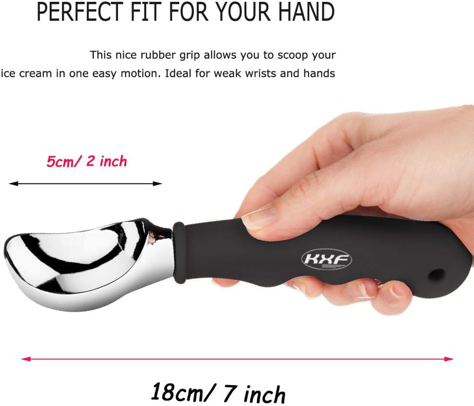KXF Stainless Steel Ice Cream Scoop with Non-Slip Rubber Grip Heavy Duty Ice Cream Spoon Sturdy Icecream Scooper Cookie Fruit Scoop for Cookie Dough Mash Potatoes - Image 4