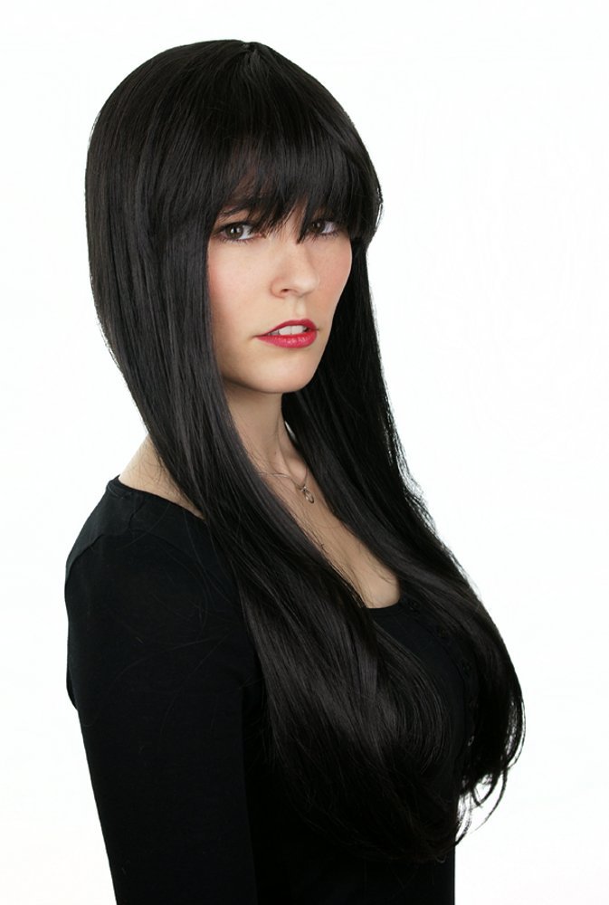 Prettyland C864 - Long Hair Wig 75cm Straight Hair with Straight Bob Bangs - Natural Silky Black