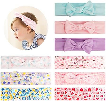 Munax 9 pcs Baby Headbands Knotted Turban HairBows Girl's Hairbands Infant Headwraps Hair Accessories
