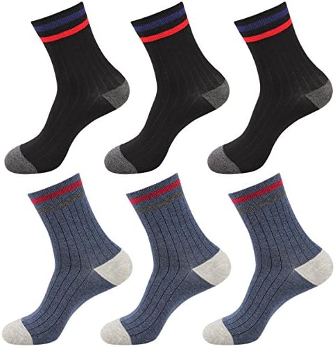 Eallco Mens 6 Pack Cotton Dress Crew Socks Comfortable Casual Athletic Assorted Color Sock (Blue)