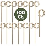 Prexware Bamboo Ring Skewers, 3.5 Inch Loop Skewers, Bamboo Skewers Cocktail Picks. 100 Count.