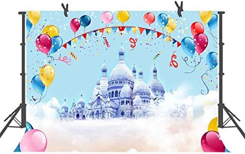 Disneyland Balloon Backdrop Cartoon Photography Backdrops Castle Background 9FT X 6FT Picture for Children Kids Adult Portrait Photo Studio Props Newborn Infant Shower or YouTube Backdrop TMST011