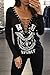 Bdcoco Women's Sexy V-Neck Print Long Sleeve Casual T-Shirt Bandage Tops Black Large