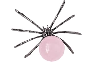 Runyangshi 1PCS Natural Crystal Rose Quartz Ball 2in Hand-Made Alloy Spider Animal Statue Ornament Healing Crystal for Halloween Decor Home Decor Gift