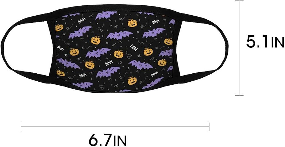 5PCS Big Kids Halloween Face Mask Bandana Reusable Washable School Students Cover Breathable Dust Covering for Youth Boys and Girls: Clothing