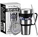 SUCFORST Stainless Steel Tumbler Set (8 Piece) - Double Wall Vacuum Insulated Travel Cup/Mug with Handle,2 Straws,2 Brushes,Tritan Splash Proof Lid & Regular Lid - 30 oz