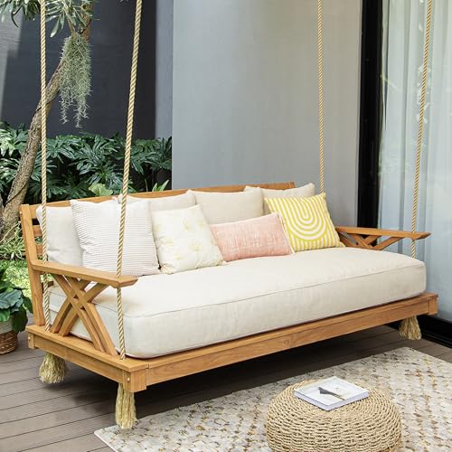Cambridge Casual Sierra Teak Wood 6 FT Porch Swing Bed, Upgraded Patio Porch Sw…