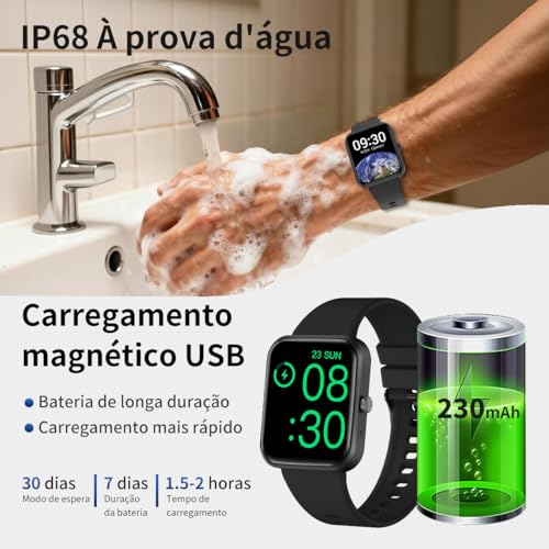 PEJE Smartwatch HXW06,Tela TFT HD de 1,83" Ecrã tátil e Ai,Feminino e Masculino,123 Esportes,IP68 à rova d'água, Chamada Bluetooth, Compatível com Android iOS （Pulseira em aço dourado）