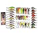 Isafish Fishing Lures Set, Minnow Crank Popper Rattlin Saltwater Fishing Bait Kits with High Carbon Steel Treble Hook Tackle Kits - 43pcs+1pcs Fishing lamp