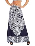 LL WB1207 Womens Printed Fold Over Maxi Skirt XL NAVY