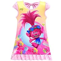 ZHBNN Trolls Girls Dress Loose Pajamas Nightgown(Pink,140/9-10Y)