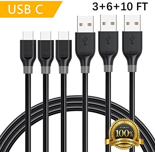 USB Type C Charging Cable 3 Pack (3Ft 6Ft 10Ft) Fast Charging Cable for Galaxy S8/S8 Plus, Moto Z, HTC 10/U11/Bolt/Ultra,LG V30/V20/G6/G5,and Other USB C Devices