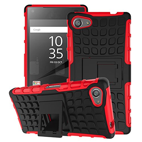Sony Xperia Z5 Compact Case - MoKo Heavy Duty Rugged Dual Layer Armor with Kickstand Protective Cover for Sony Xperia Z5 Compact 4.6 Inch Smartphone 2015 Edition, RED