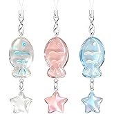 3PCS Bling Fish Star Phone Charms Strap Cute Stars Fishes Phone Keychain Charms Kawaii Cellphone Chain White Pink Bule Phones Case Charm Key Chains Accessories for Women Bag Charm for Handbags Backpack