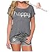 WensLTD Women Gray Loose Happy Printing Short T-Shirt (L)