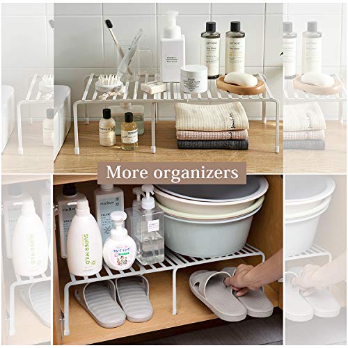 Himetsuya Kitchen Cabinet Organizer,Metal Expandable Kitchen Counter and Storage Cabinet Shelf, Stackable Dish Organizer for cabinets, Pantry Shelves, Bowls, Mugs, Set of 2(L 12.8"-22")