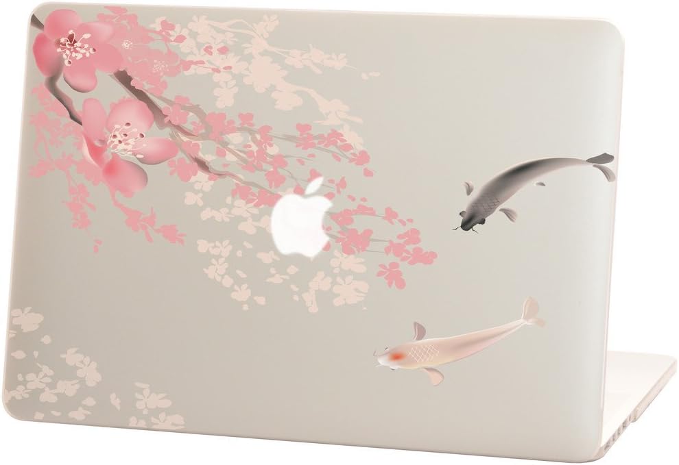 Macbook Pro Retina 13 inches Rubberized Hard Case for model A1502 & A1425, Koi Fish with Cherry Blossom Design with Clear Bottom Case, Come with Keyboard Cover