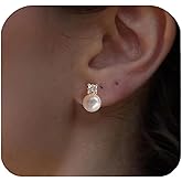 925 Sterling Silver Post Simulated Pearl Earrings Imitation CZ Diamond Pearl Stud Earrings Bridesmaid Wedding Earrings Women Jewelry Gifts 6mm/8mm/10mm