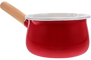 NUOBESTY Enamel Mini Saucepan 15Cm Red Double Spout Non-Stick Milk Pot Heat-Resistant Multi-Function Cooking