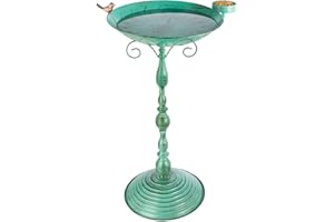 VEWOGIFT Pedestal Bird Bath for Outside, 13 Inch Dia Bird Baths Bowl with Peacock Pattern, 28" H Metal Freestanding Birdbath & Birdfeeder for Outdoor Garden Yard Decor