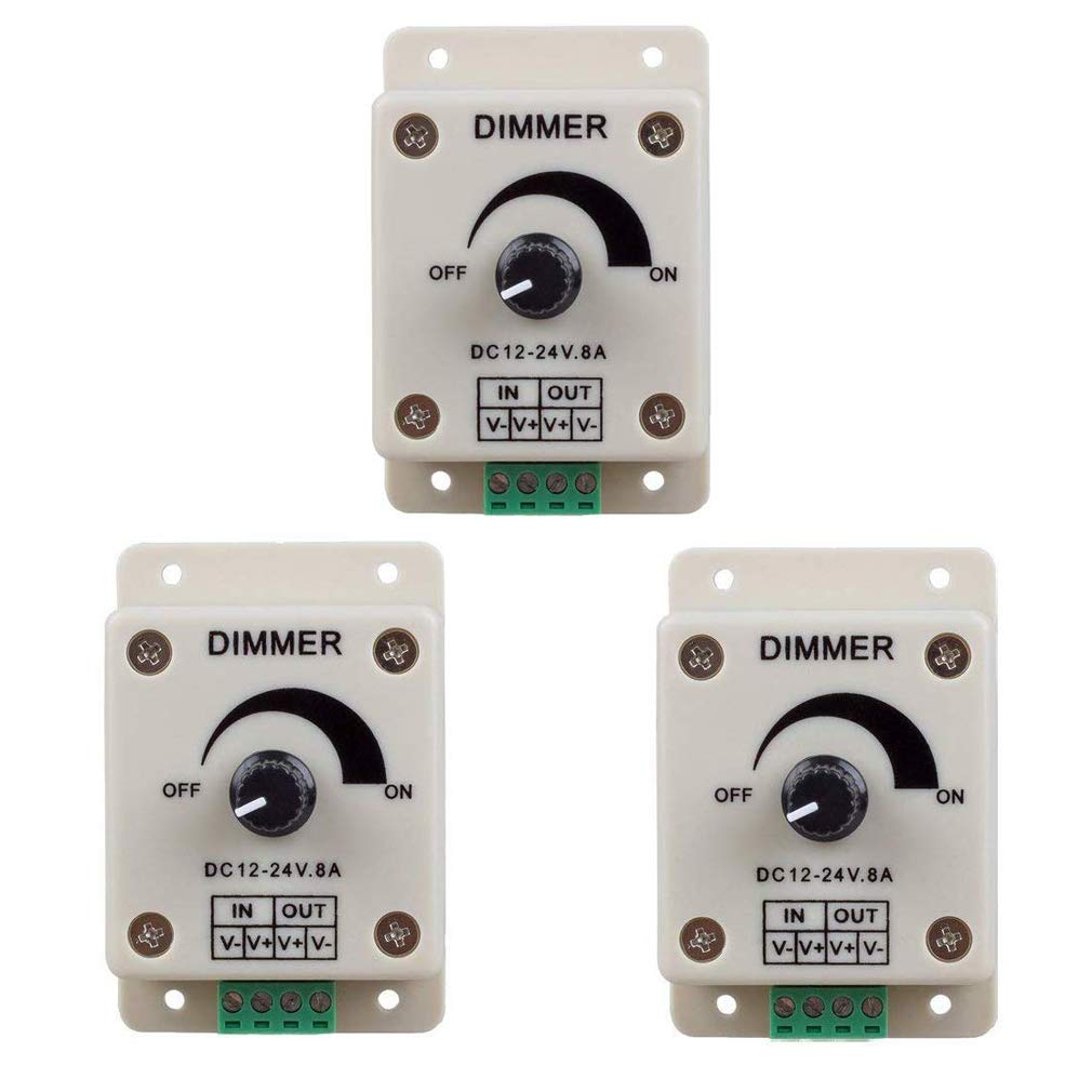 Photo 1 of Hiletgo 3pcs DC12-24V 8Amp 0%-100% PWM Dimming Controller for LED Lights, Ribbon Lights,Tape Lights,Dimmer is compatible with Hilight, LEDwholesaler, fillite, and others' strips