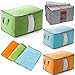 Yosoo 3 Pcs Bamboo Charcoal Large Durable Foldable Clothes Quilt Pillow Blanket Storage Zipper Bag Case Container Organizers Container Box (Blue+Green+Gray)