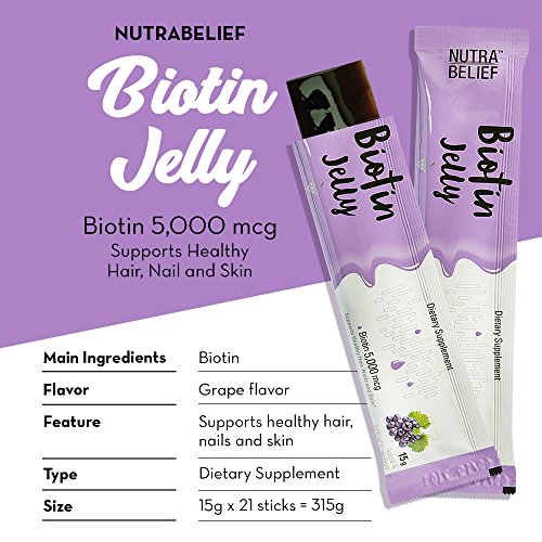 image for NUTRABELIEF Biotin Jelly for Hair Skin Nails - 5000 mcg of Grape Flavo