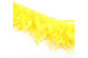 KOLIGHT Pack of 2 Yards Natural Dyed Turkey Flakes Feathers 4~6inch Fringe Trim DIY Dress Crafts Costumes Decoration (Yellow)