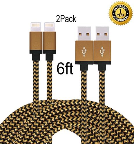 IFaxnn Nylon Braided USB Cord Charging Cable, 6 Feet, 2 Piece, Coffee / Black