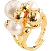 Kokoma Delicate Pearl Cluster Ring for Women Open Adjustable Statement Finger Ring Multi Bead Fashion Band Elegant Stackable Party Wedding Jewelry