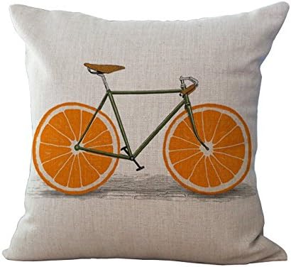 Miracle Dec Orange Bicycle Pattern Linen&Polyester Square Throw Pillow Covers Cushion Cases Textured with Invisible Zipper for Sofa Bed (17"x17", Orange&Linen)