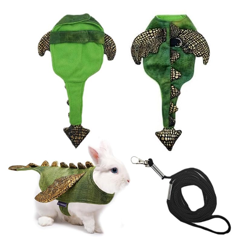 CQJ Rabbit Harness Leash Set, Halloween Rabbit Costume Adjustable Small Animal Dinosaur Leash Harness for Rabbits (Large)