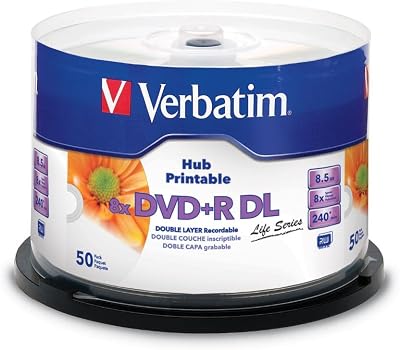 Verbatim DVD+R DL Double Layer 8.5GB 8x Printable White Disc 50 Pack Cake Box