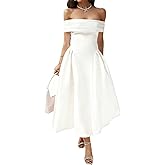 LEKOPUR Formal Cocktail Off Shoulder Dresses for Women Elegant Swing Aline Wedding Guest Engagement Party Midi Dress
