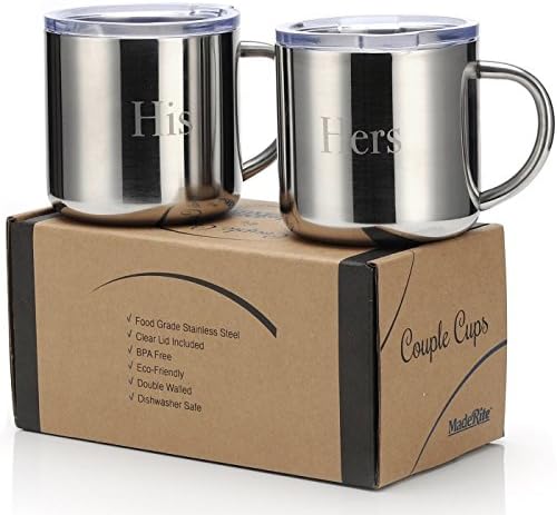 MadeRite Premium 304 Stainless Steel Couple Cups Coffee Mug Set 14 ounce (His Hers)