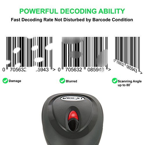 LS-PRO Wireless Barcode Scanner with USB Cradle Receiver Charging Base, 2.4GHz Handheld 1D Cordless Laser Barcode Reader, UP to 150Ft Transmission Range, long-life Battery 2200mAh, 1 Year Warranty.