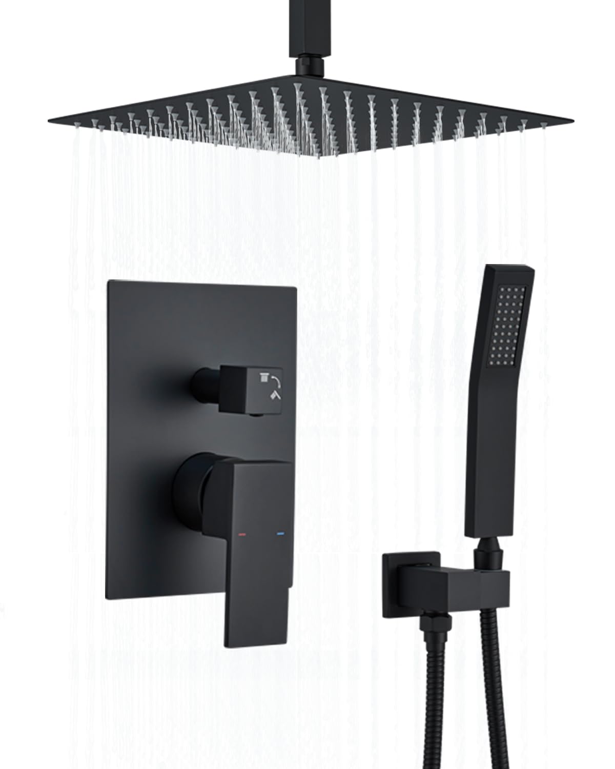 Photo 1 of *INCOMPLETE** Shower System, RomceBath 12 Inch Ceiling Mount Shower Head And Handle Set Rain Shower System With Water Pressure Balance Valve Trim Kit Matte Black Rainfall Shower Faucet Fixtures Handheld Wand Combo