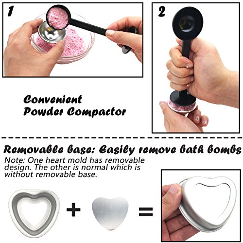 Bath Bomb DIY Kit,12PC Multi-shape Aluminum Molds(6 Hemispheres,2 tarfish,2 Heart,2 Shell),1x Powder Tamper,1 Set of Measuring Spoon,100x Wrapping Paper,50 Shrink Wrap Bag Crafting Starter Metal Set - Thumbnail 3