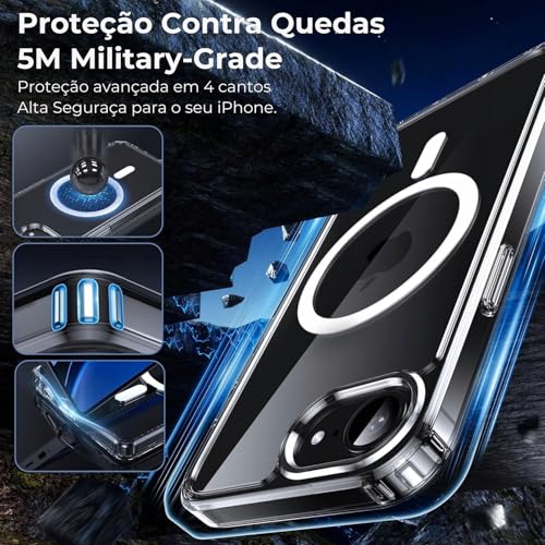 Capa para [iPhone 16E] e [iPhone 17E] Capinha Magnetica Premium com [Proteção de Câmera] Clear Case Transparente [Anti-Amarelamento], Compatível com MagSafe Slim e Anti Impacto
