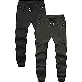 Muaney Boys Girls Joggers Cargo Pants with Zipper Pockets Elastic Waist School Casual Trousers