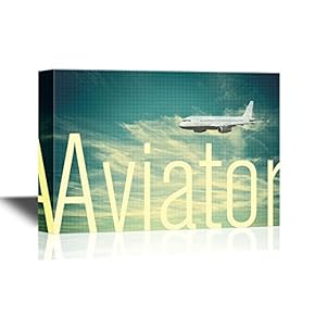 Canvas Wall Art - Retro Style Airplane Flying in The Sky Aviator Concept - Gallery Wrap Modern Home Art | Ready to Hang - 12x18 inches