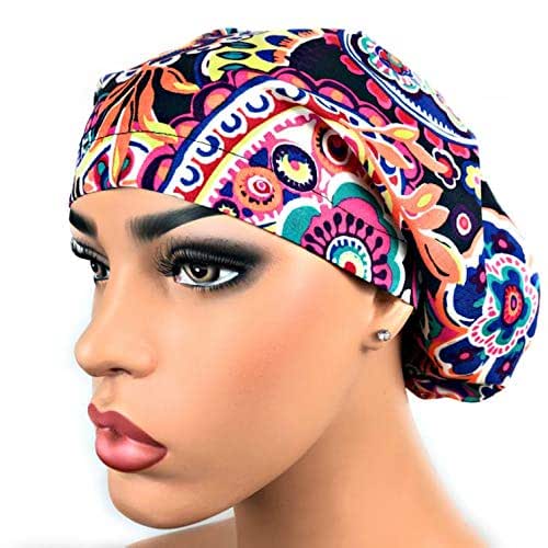Womens Surgical Scrub Hat OR Nurse Cap Euro Style Adjustable Bouffant Cap Wild